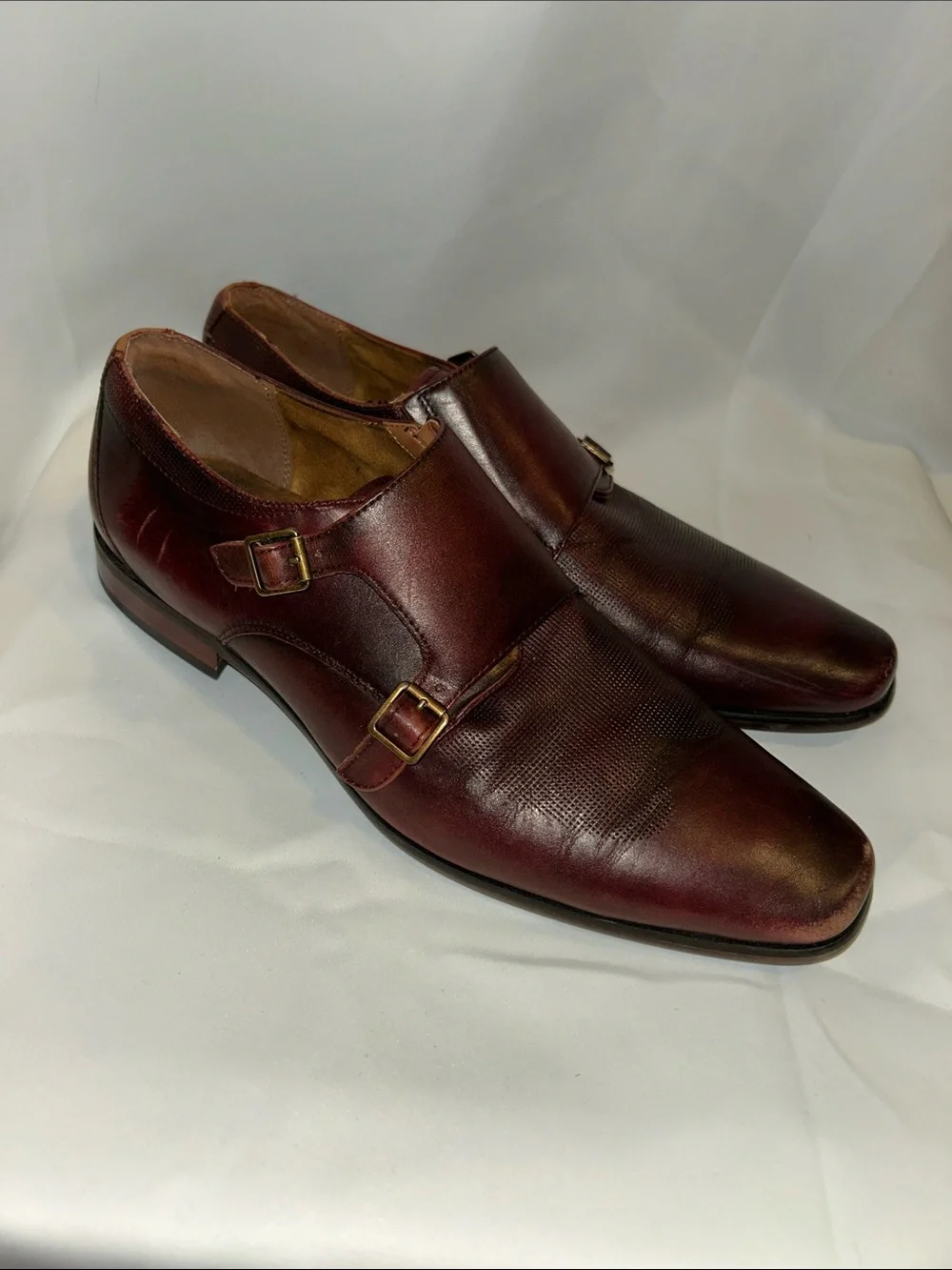 Florsheim Postino Double Monk Strap  Dress Shoes Burgundy Brown Leather 10.5